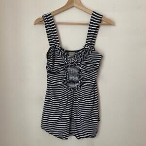 2000s Striped black and white ruffle tank